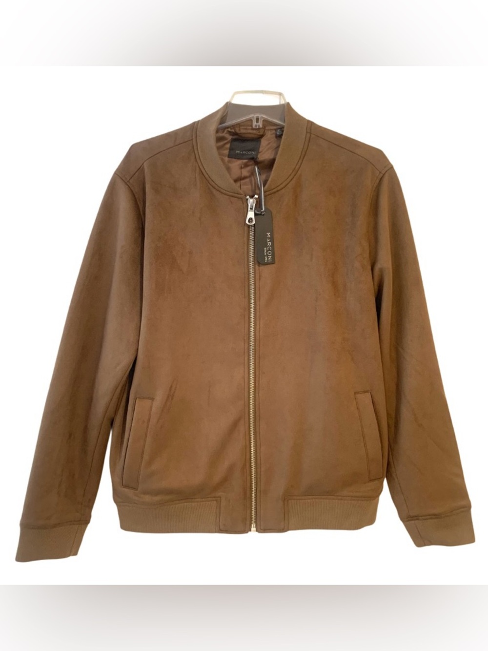 NWT Marconi Brown Faux Suede Bomber Jacket Zip Up Pockets Men’s Size M
